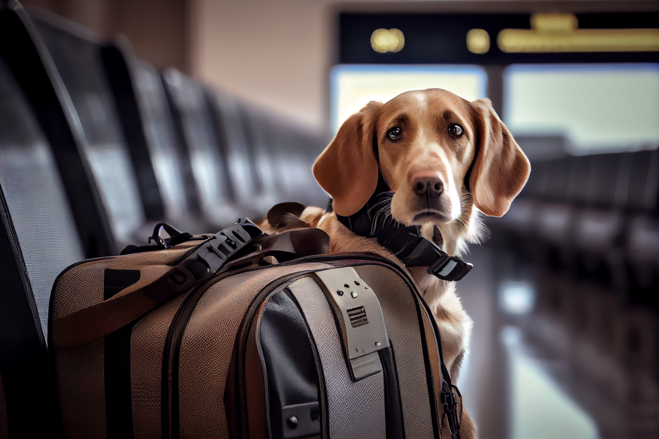 Cute puppy sitting in luggage waiting to travel ,generative AI